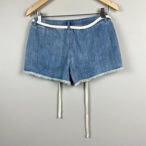 Aerie Denim Shorts S Blue Jean Belted Cut Off Fray Hem Distressed New - Picture 5 of 10